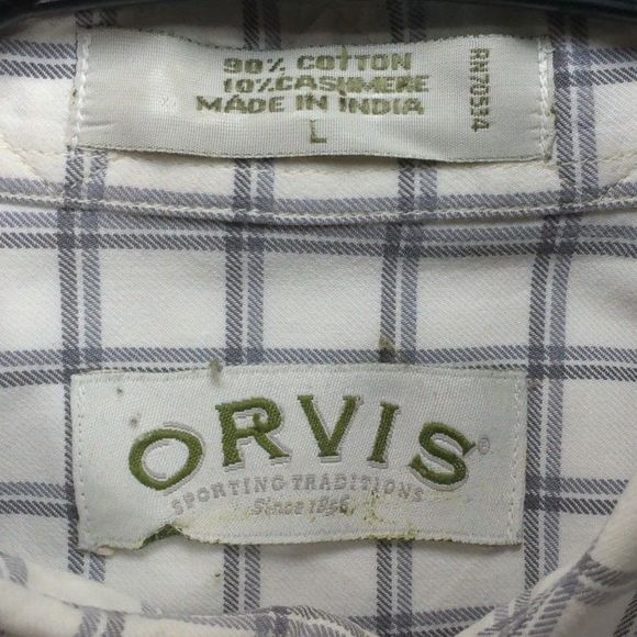 ORVIS Long Sleeve Button Down Men's Shirt, 10% Cashmere, White/Gray, Size Large - Picture 3 of 4